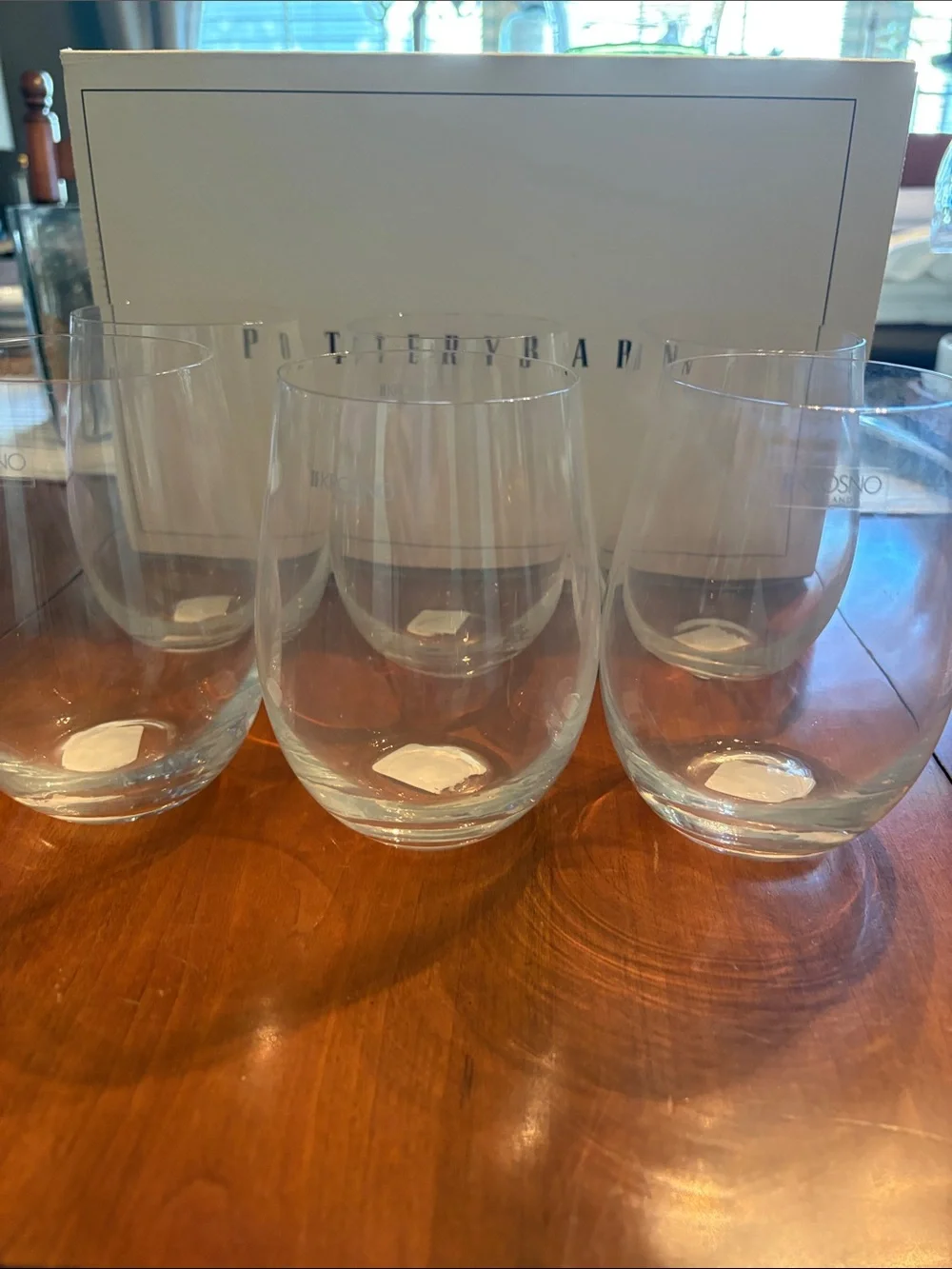 Pottery Barn KROSNO Stemless Wine Tumblers Clear Glass Set of 6 NIB